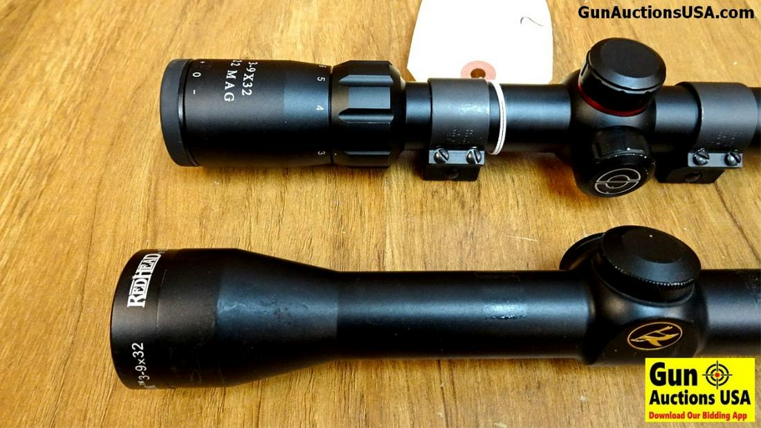 Simmons, Red Head 22 MAG, OUTLOOK Scopes. Very Good. 2: Simmons, Red Head 22 MAG, OUTLOOK Scopes. Very Good. 2 Nice Scopes in this Lot; #1 is a Simmons Scope 22 Mag 3-9x32 with Fast Focus Eyepiece and Weaver Rings. The Red Head is a 3-9x32 Scope with Duple