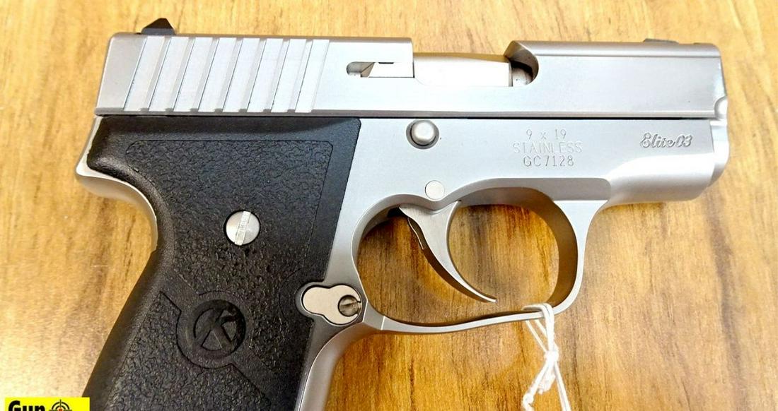 KAHR MK9 9MM Pistol. Like New. 3" Barrel. All Stainless: KAHR MK9 9MM Pistol. Like New. 3" Barrel. All Stainless Sub Compact Featuring 2 Dot Combat Sights, Brushed Finish, This is the Elite 03 Model, Weapon Includes One Flat Based Magazine and One Finger Re