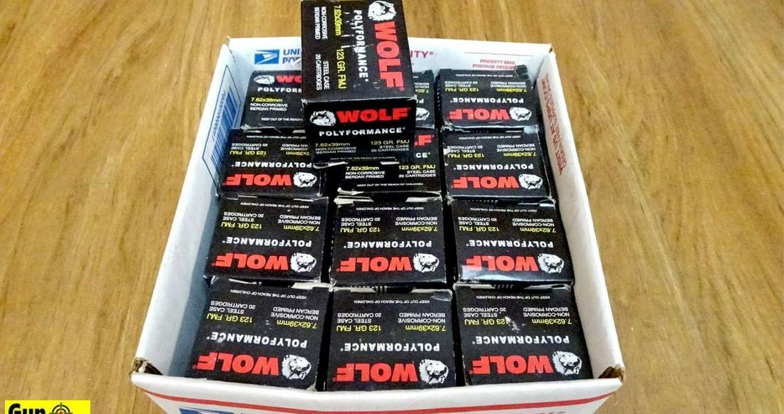 Wolf 7.62x39 Ammo. 500 Rounds of 123 Gr FMJ.. (46129): Wolf 7.62x39 Ammo. 500 Rounds of 123 Gr FMJ.. (46129)