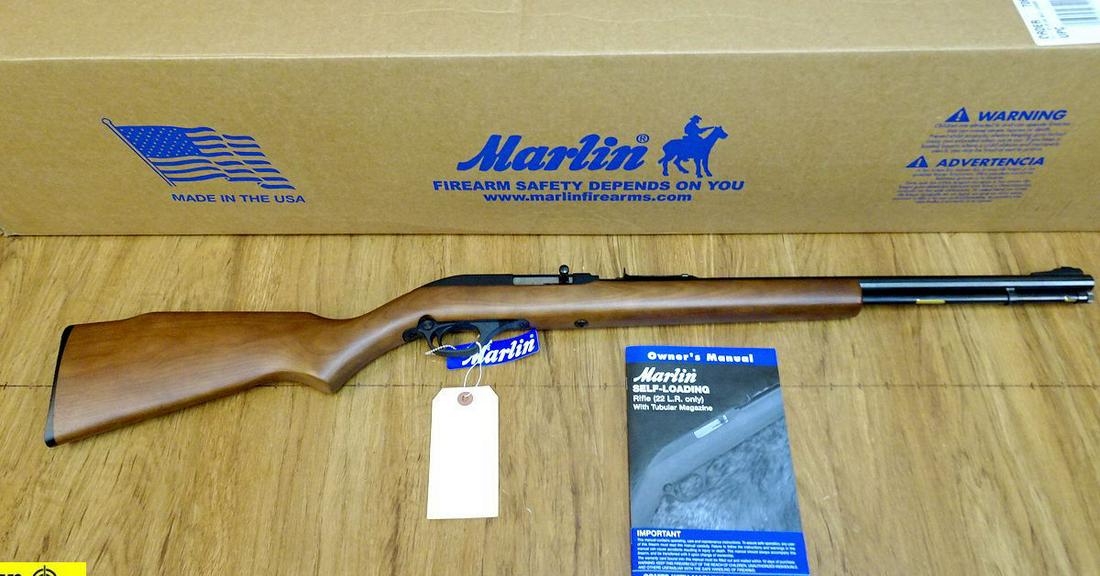 Marlin 60 .22 LR Rifle. NEW in Box. 18.5" Barrel. Tube: Marlin 60 .22 LR Rifle. NEW in Box. 18.5" Barrel. Tube Fed Semi Auto with Factory Iron Sights, Receiver is Grooved For Scope Mount, Satin Stock with Straight Grain, Includes Box and Papers. . Semi Aut