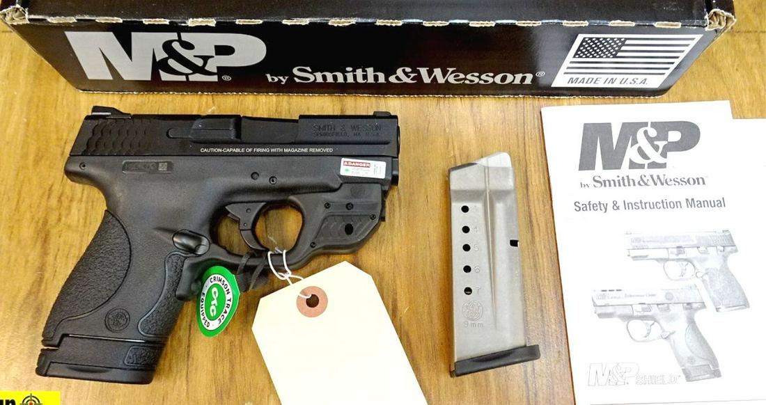 S&W M&P-9 SHIELD 9MM Pistol. NEW in Box. 3" Barrel.: S&W M&P-9 SHIELD 9MM Pistol. NEW in Box. 3" Barrel. Fish scale Serrations at Rear of Slide, 3 Dot Windage Adjustable Combat Sights, Slim Profile Design for Perfect Conceal Carry, Pistol is Equipped wi