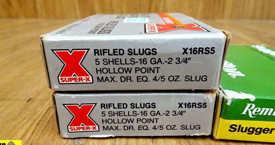 Winchester, Remington 16 Ga. Ammo. 15 Rounds of Rifle: Winchester, Remington 16 Ga. Ammo. 15 Rounds of Rifle Slugs. . (47946)