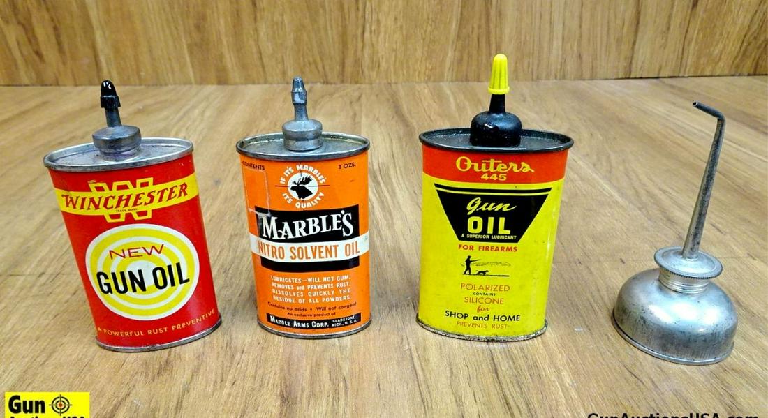 Marbles, Winchester VINTAGE AMMO Oil Cans. Good: Marbles, Winchester VINTAGE AMMO Oil Cans. Good Condition. Oil Cans . (41995)
