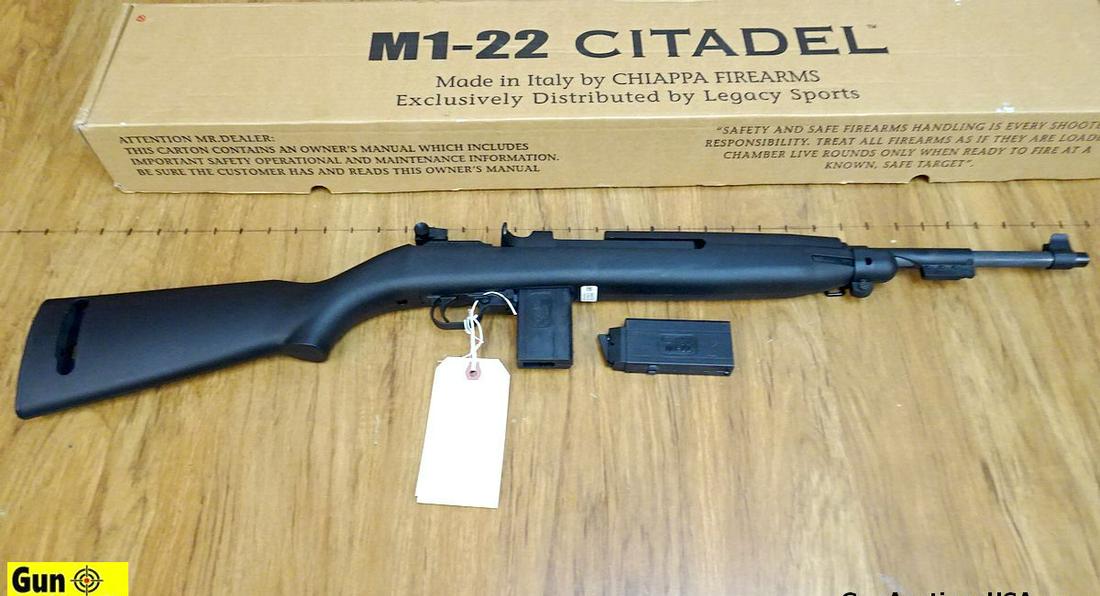 CITADEL M1-22 .22 LR Rifle. Like New. 18" Barrel. All: CITADEL M1-22 .22 LR Rifle. Like New. 18" Barrel. All Synthetic 22 Made to Resemble a M1 Carbine. Military Iron Sights, Black Composite Furniture, Round Bolt, Switch Type Safety, Includes Two Magazine