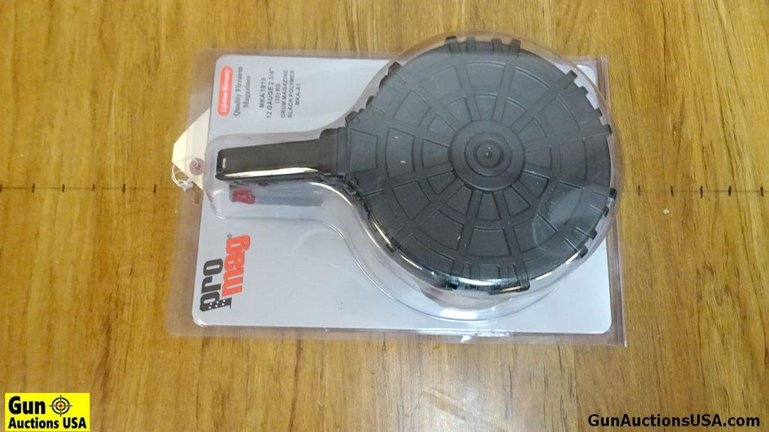PRO MAG MKA 1919 12 GA. DRUM MAG. NEW in Box. 20 Round: PRO MAG MKA 1919 12 GA. DRUM MAG. NEW in Box. 20 Round Drum Magazine, Black Polymer MKA-A1.. (49723)