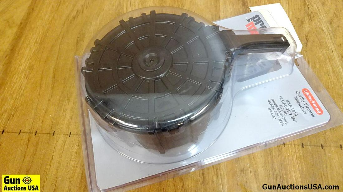 PRO MAG MKA 1919 12 GA. DRUM MAG. NEW in Box. 20 Round: PRO MAG MKA 1919 12 GA. DRUM MAG. NEW in Box. 20 Round Drum Magazine, Black Polymer MKA-A1.. (49737)