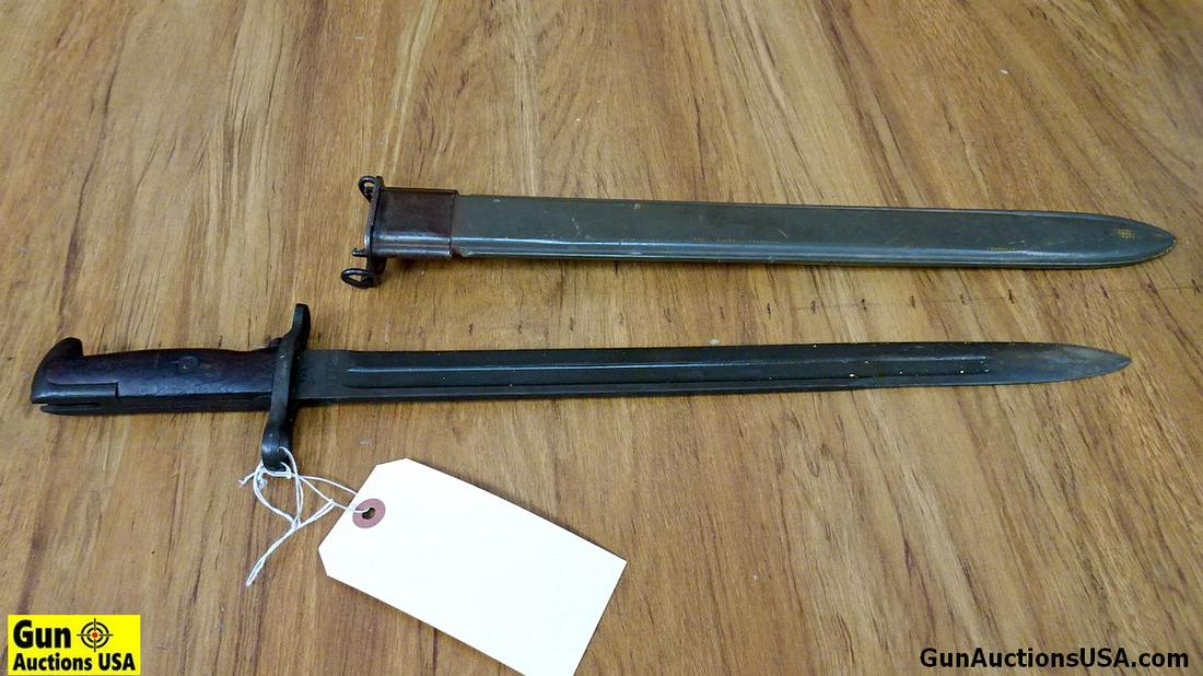 UFH M1905 Bayonet. Very Good. Model 1905 Bayonet, OL 21: UFH M1905 Bayonet. Very Good. Model 1905 Bayonet, OL 21 1/2". 16" Blade. Factory Dull Edge, One Side of Bayonet is Marked UFH US1942, Other side has Ordinance Stamp. Wood grips are in Nice Condition w