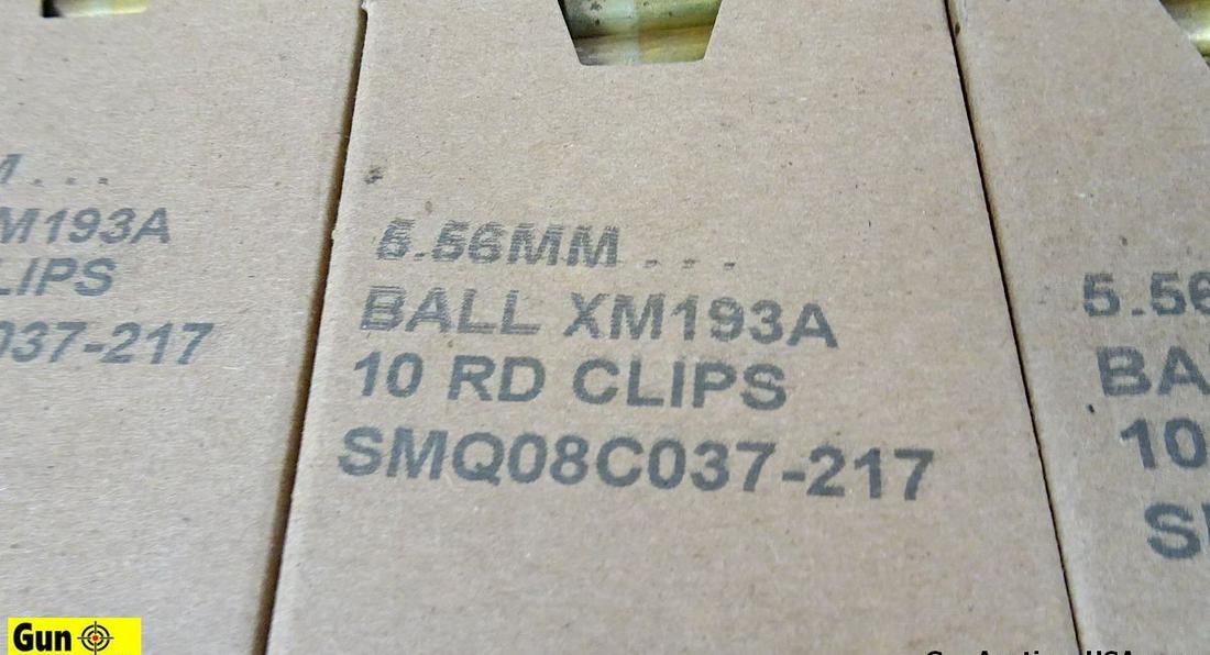 Surplus 5.56 MM Ammo. 510 Rounds on 10 Round Stripper: Surplus 5.56 MM Ammo. 510 Rounds on 10 Round Stripper Clips. . (51783)