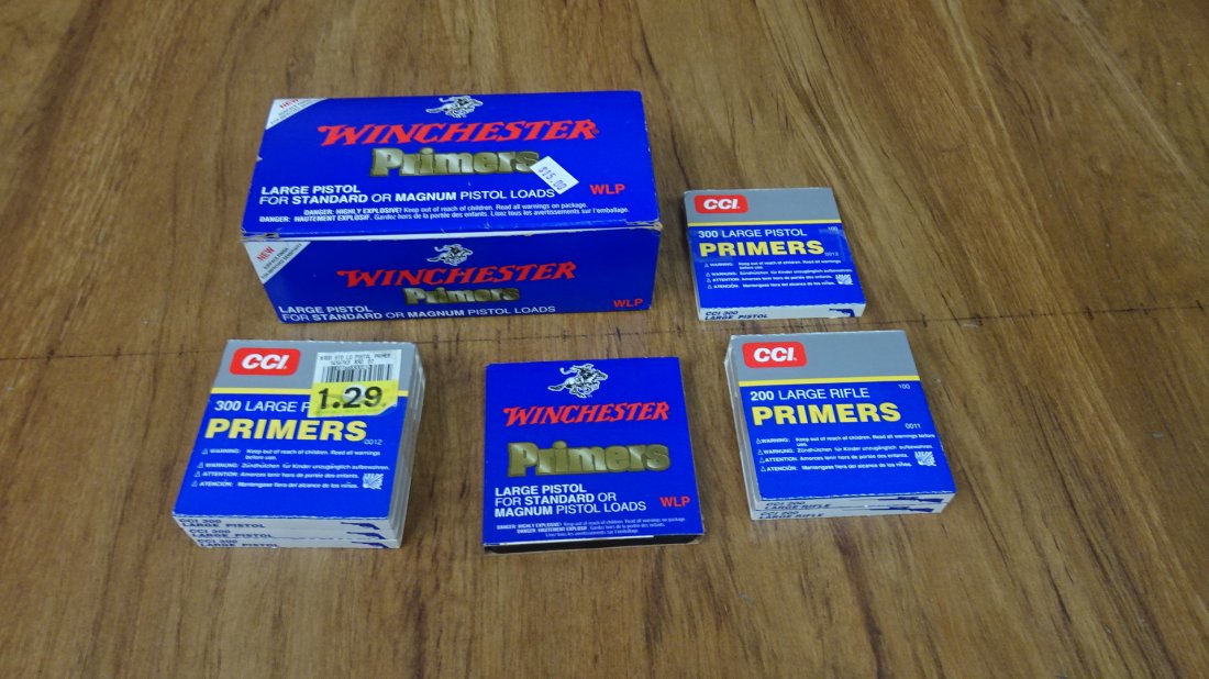 CCI, Winchester Primers. 2200 in total; 1500 of Large: CCI, Winchester Primers. 2200 in total; 1500 of Large Pistol, 200 of Large Rifle and 500 of Shot Shell Primers. (52897)