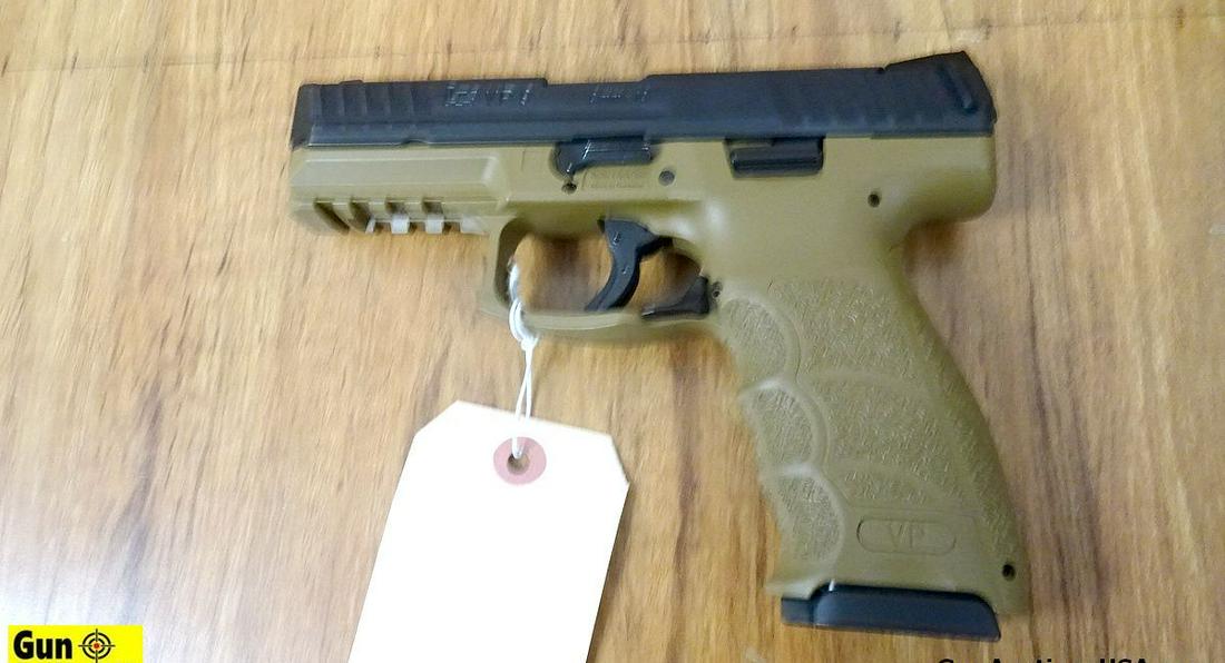 H&K VP 9 9MM Pistol. Excellent Condition. 3" Barrel.: H&K VP 9 9MM Pistol. Excellent Condition. 3" Barrel. Shiny Bore, Tight Action Stryker Fired, High Cap 9 MM with FDE Furniture. Yellow HK 3 Dot Sight System, Large Light Rail, Ambidextrous Mag Release,