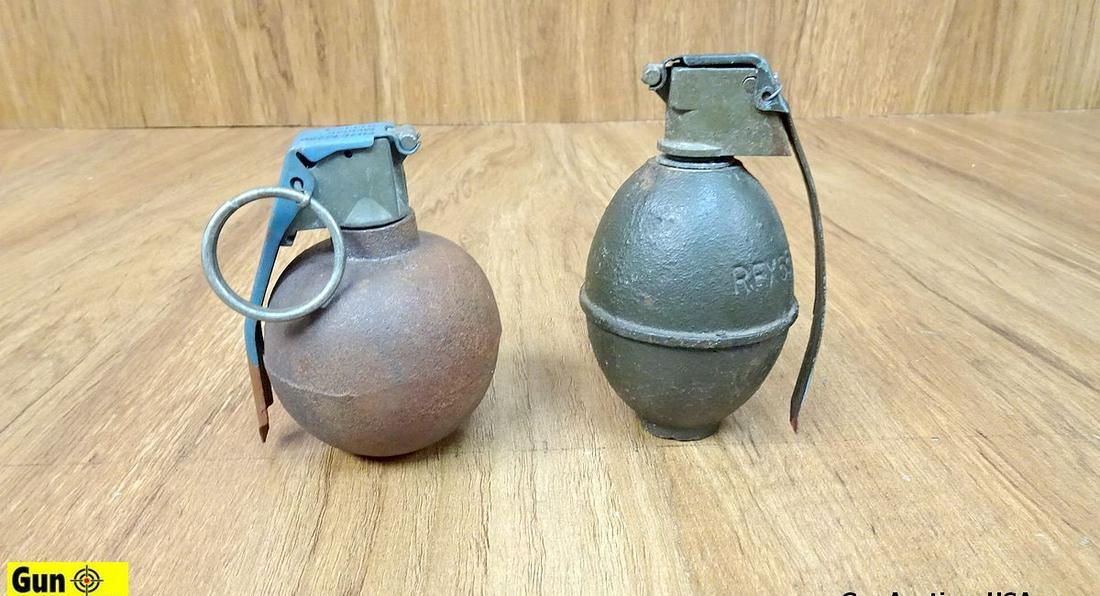 Grenades. Good Condition. Lot of 2; Inert Grenades, Fuse M22H. One is a M9 Grenade and one is a: Grenades. Good Condition. Lot of 2; Inert Grenades, Fuse M22H. One is a M9 Grenade and one is a Baseball Style Grenade. Both with Original Spoons. INERT. . (54223)