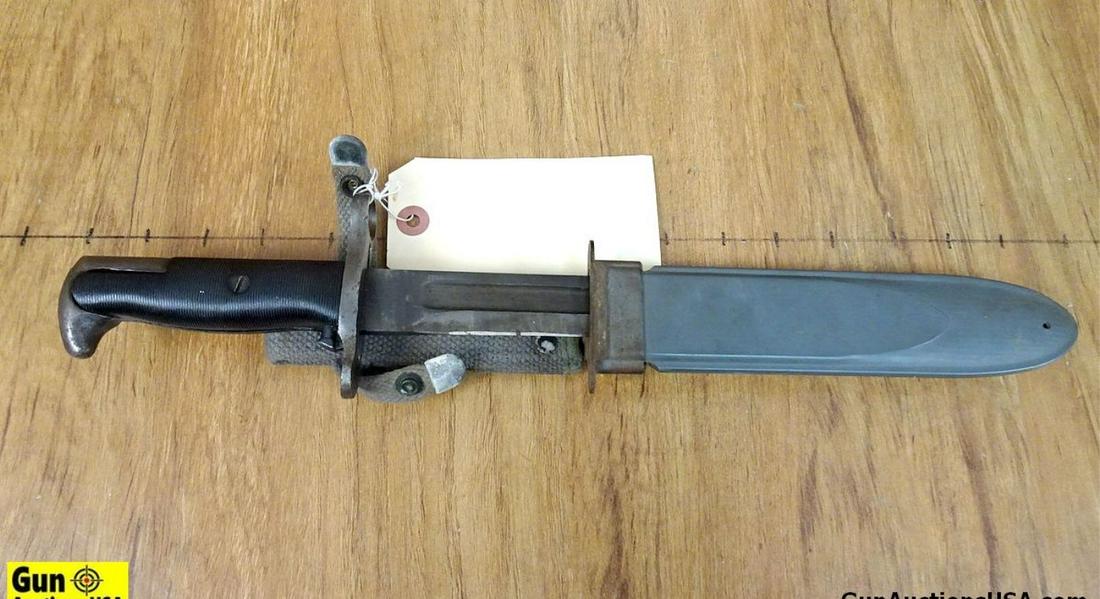 Springfield COLLECTOR'S Bayonet. Good Condition. 9.5" Blade and 14.5" Overall, WWII Era, Stamped ": Springfield COLLECTOR'S Bayonet. Good Condition. 9.5" Blade and 14.5" Overall, WWII Era, Stamped " U.C. 1942 U.S. with Bomb Stamp". Includes MK2 Grey Scabbard. . (56063)