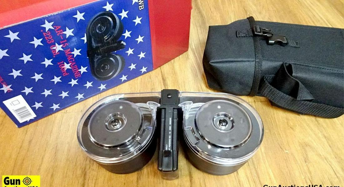RWB AR-15 .223 / 5.56 Drum. NEW in Box. One, Black 100 Round Drum for a AR15. Includes Carry Case: RWB AR-15 .223 / 5.56 Drum. NEW in Box. One, Black 100 Round Drum for a AR15. Includes Carry Case and Speed Loader all New in the Box. . (45601)