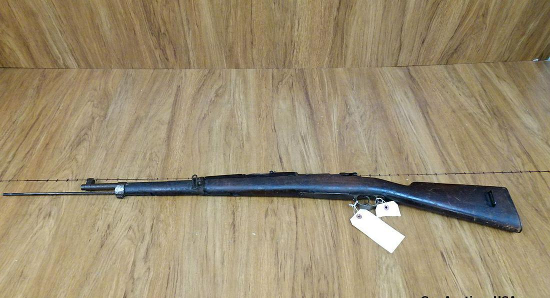 Spanish MAUSER "NONE MARKED" Bolt Action/But Missing Rifle. Needs Repair. 22" Barrel. Dark Bore: Spanish MAUSER "NONE MARKED" Bolt Action/But Missing Rifle. Needs Repair. 22" Barrel. Dark Bore Stock Stamped "1930". Adjustable Rear Sight, Blade Front sight, Sling Swivels, Bayonet Lug. Needs Bolt a