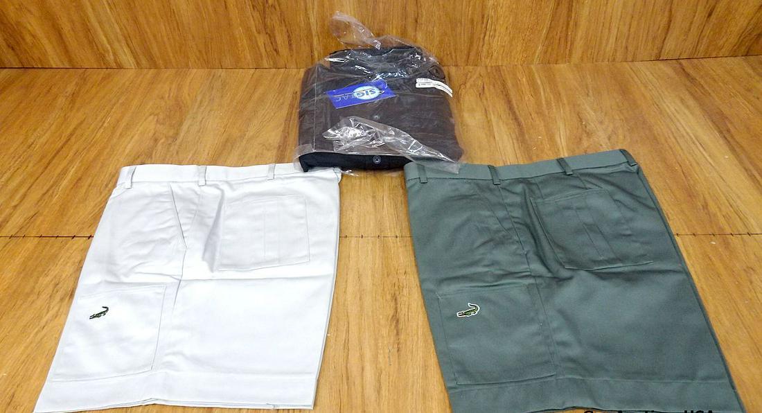 Lacoste Shorts, Shirt. Like New. Lot of 3: One Sigtach, Tactical Marksmen Midnight Navy Shirt, Size: Lacoste Shorts, Shirt. Like New. Lot of 3: One Sigtach, Tactical Marksmen Midnight Navy Shirt, Size Large, and Two Lacoste Shorts, Size. 35. . (56656)