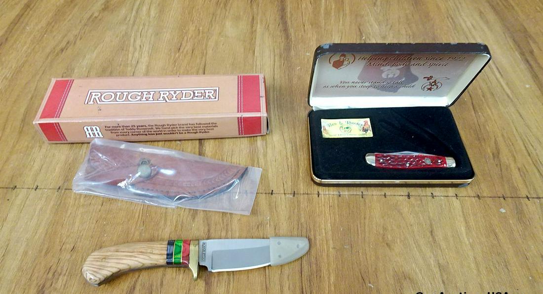 Hen & Rooster, Rough Rider Knives Knives. Excellent Condition. Lot of 2; #1 is a Hen& Rooster, Two: Hen & Rooster, Rough Rider Knives Knives. Excellent Condition. Lot of 2; #1 is a Hen& Rooster, Two Blade Pocket Knife From Germany, Includes Case. #2 is a Rough Rider Skinner Knife, Model RR2207, Incl
