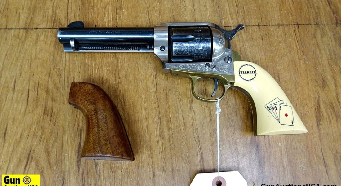 JAGER 1873 .44/40 SASS Revolver. Very Good. 4.75" Barrel. Shiny Bore, Tight Action Fine, Custom: JAGER 1873 .44/40 SASS Revolver. Very Good. 4.75" Barrel. Shiny Bore, Tight Action Fine, Custom Jager Single Action. Barrel and Frame have been Nicely Engraved, Fixed Sights, Custom White Grips with 4