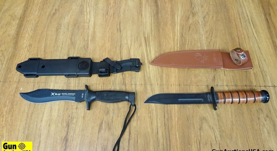 United, USMC Knives. Excellent Condition. Lot of 2; One M48 Tactical Commando Knife, 7" Blade, 12": United, USMC Knives. Excellent Condition. Lot of 2; One M48 Tactical Commando Knife, 7" Blade, 12" Overall with Sheath and One Model UC 3092 Precision Engineered Officially Licensed by USMC, Knife, 7"