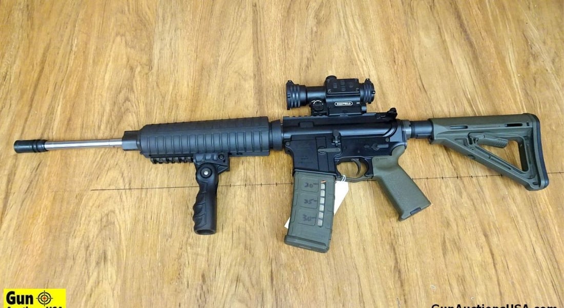 PALMETTO STATE ARMORY PA-15 5.56 NATO Semi Auto Rifle. Excellent. 16.25" Barrel. Shiny Bore, Tight: PALMETTO STATE ARMORY PA-15 5.56 NATO Semi Auto Rifle. Excellent. 16.25" Barrel. Shiny Bore, Tight Action Matte Black and OD Green Furniture, with a Redfield Red/ Green Dot Optic Mounted on Picatinny