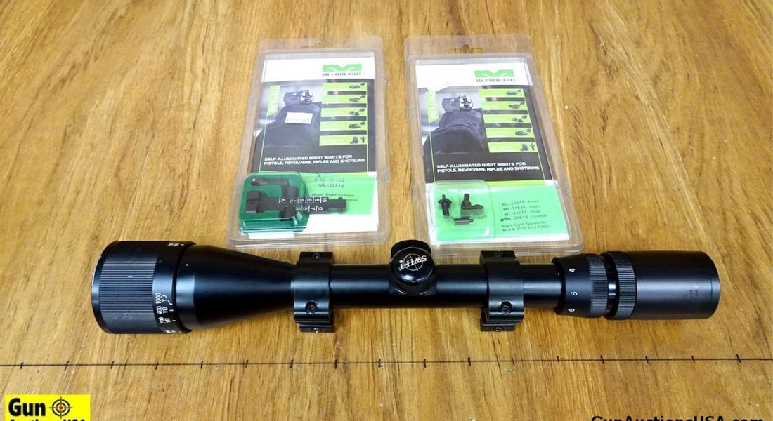 Swift, Meprolight Scope, Sights . Very Good. Lot of 3; 1- Swift 4-12x40 Scope with Duplex Reticle.: Swift, Meprolight Scope, Sights . Very Good. Lot of 3; 1- Swift 4-12x40 Scope with Duplex Reticle. 2- Meprolight Night Sights: (1 ML-33115, Night Sight for the AK47. 1- ML-31618 Combat Night Sight for
