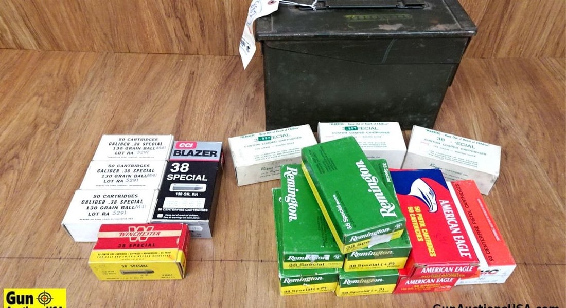 American Eagle, Blazer, Remington, Etc. .38 Special Ammo. 800 Rds, Assorted. Includes Steel Ammo: American Eagle, Blazer, Remington, Etc. .38 Special Ammo. 800 Rds, Assorted. Includes Steel Ammo Can. . (65756)