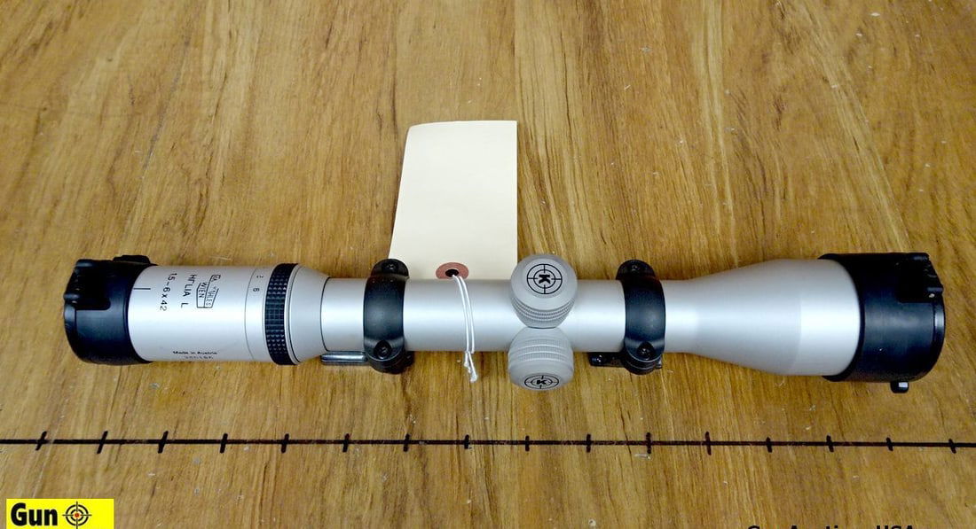 KAHLES WIEN Scope . Very Good . Matte Silver Satin Finish, 1.5-6x42 Scope, with Flip Up Scope: KAHLES WIEN Scope . Very Good . Matte Silver Satin Finish, 1.5-6x42 Scope, with Flip Up Scope Covers, Scope Ring and Duplex Reticle. . Austria (67301)