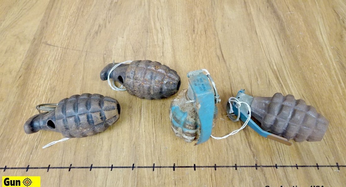 U.S. Military Surplus Grenades . Good Condition . Lot of 4; Hand Grenades. Two MK1 A1 Dummy Training: U.S. Military Surplus Grenades . Good Condition . Lot of 4; Hand Grenades. Two MK1 A1 Dummy Training Grenades, and Two MK2 Hand Grenades. INERT. . (66639)