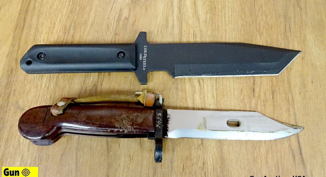 Cold Steel, Etc. Knife, Etc. . Good Condition . Lot of 3; #1- Cold Steel, Model GI TANTO Knife with: Cold Steel, Etc. Knife, Etc. . Good Condition . Lot of 3; #1- Cold Steel, Model GI TANTO Knife with a Polymer Scabbard and Nylon Frog, 7 3/8" Blade, 12" overall. #2-AK Bayonet, 5.75" Blade, 11" Overal