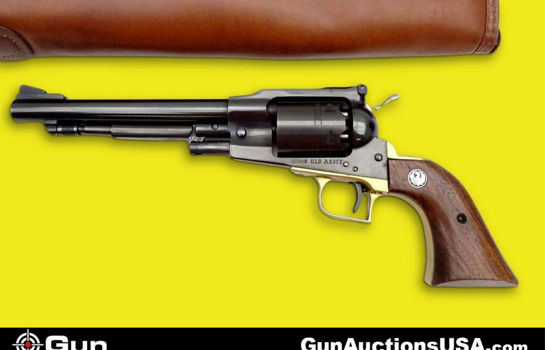Ruger OLD ARMY .45 Caliber Single Action BLACK POWDER OLD ARMY Revolver. Very Good. 7.5" Barrel. 6 S: Ruger OLD ARMY .45 Caliber Single Action BLACK POWDER OLD ARMY Revolver. Very Good. 7.5" Barrel. 6 Shot Cylinder, Brass Trigger Guard and Grip Frame, Smooth Wood Grip with Ruger Medallions. Single Sho