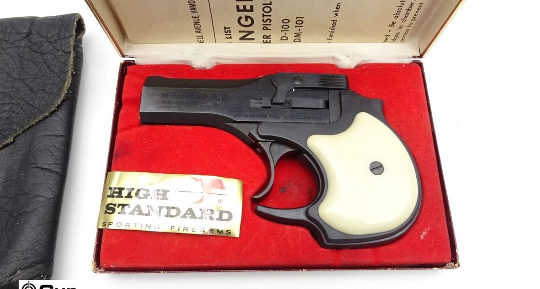 HIGH STANDARD DM-101 .22 MAGNUM Derringer MAGNUM Pistol. Excellent Condition. 3.5" Barrel. Shiny Bor: HIGH STANDARD DM-101 .22 MAGNUM Derringer MAGNUM Pistol. Excellent Condition. 3.5" Barrel. Shiny Bore, Tight Action Great Pocket Pistol, Double Tapped Derringer. Features Fixed, forward blade and rear