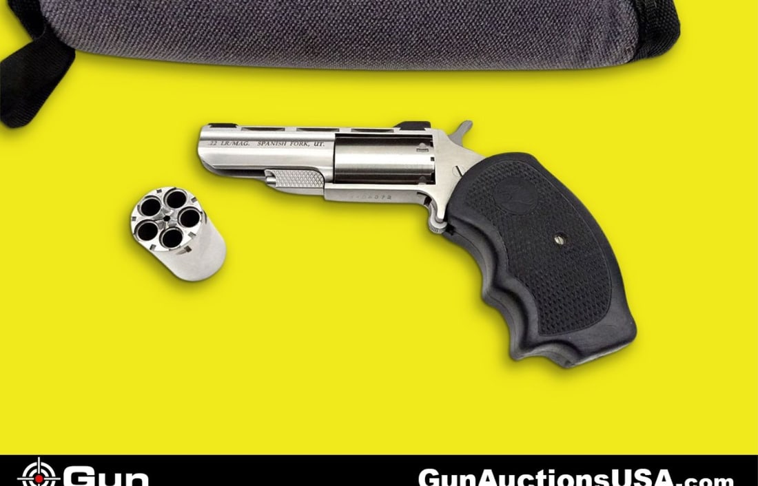 NORTH AMERICAN ARMS BLACK WIDOW .22LR/.22 MAGNUM Revolver. Like New. 2" Barrel. Shiny Bore, Tight Ac: NORTH AMERICAN ARMS BLACK WIDOW .22LR/.22 MAGNUM Revolver. Like New. 2" Barrel. Shiny Bore, Tight Action Stainless Steel Construction with a 5 Shot Cylinder, Black Polymer Checkered Grips, Front Blade