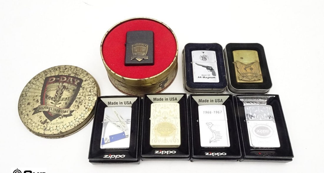 ZIPPO Lighters. Excellent. Lot of 7; Zippo Lighters, With Box's . (67806): ZIPPO Lighters. Excellent. Lot of 7; Zippo Lighters, With Box's . (67806)