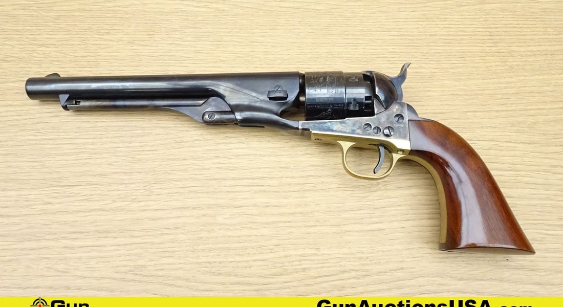 A. Uberti .44 Caliber Black Powder Revolver. Excellent. 8" Barrel. Shiny Bore, Tight Action STUNNING: A. Uberti .44 Caliber Black Powder Revolver. Excellent. 8" Barrel. Shiny Bore, Tight Action STUNNING .44 Caliber Black Powder Revolver. Features BEAUTIFUL Bluing, with an Engraved Cylinder, Case Harde