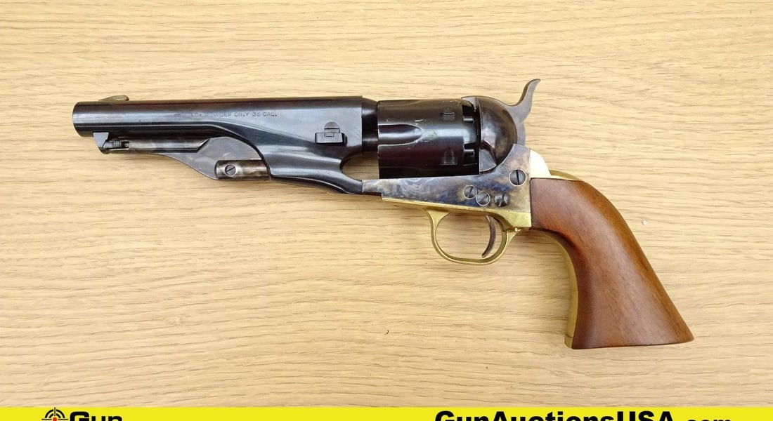 F.LLIPIETTA 1862 Model Police Percussion .36 Caliber Black Powder APPEARS UNFIRED Revolver. Very: F.LLIPIETTA 1862 Model Police Percussion .36 Caliber Black Powder APPEARS UNFIRED Revolver. Very Good. 5.5" Barrel. Shiny/Single Action Features a 6 Shot Fluted Cylinder, Deep Blue Finish on Barrel an