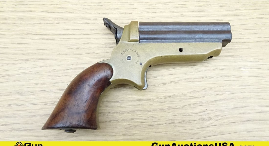 Sharps & Co. Square 4 Shot .22 Caliber Single Shot RARE Pistol. Needs Repair. 2.5" Barrel. Brass: Sharps & Co. Square 4 Shot .22 Caliber Single Shot RARE Pistol. Needs Repair. 2.5" Barrel. Brass Framed SA 4 Shot Derringer. Smooth wood Grips and Sliding Barrel. Pat 1850. Needs Repair. Missing Trigg