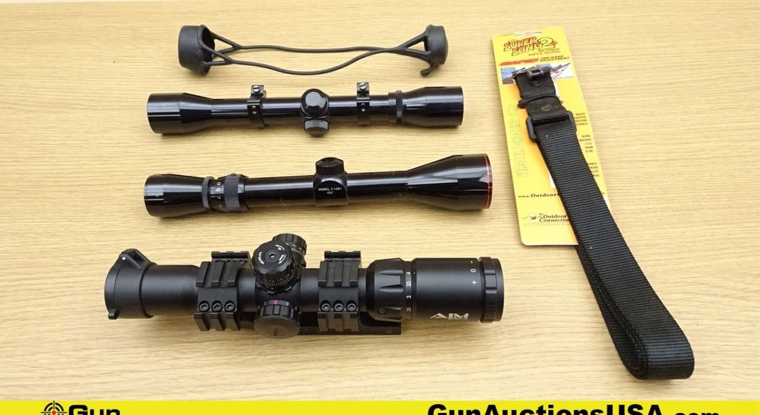 The Super Sling 2+, Aimsport, Bushnell, Etc. Scopes, Sling. Very Good . Lot of 4; 1- Supersling: The Super Sling 2+, Aimsport, Bushnell, Etc. Scopes, Sling. Very Good . Lot of 4; 1- Supersling Rifle Sling, Nylon, Rapid One Hand Adjustment. 1- Aimpsort 1.5-4x Scope. Iluminated Reticle, Scope Ring