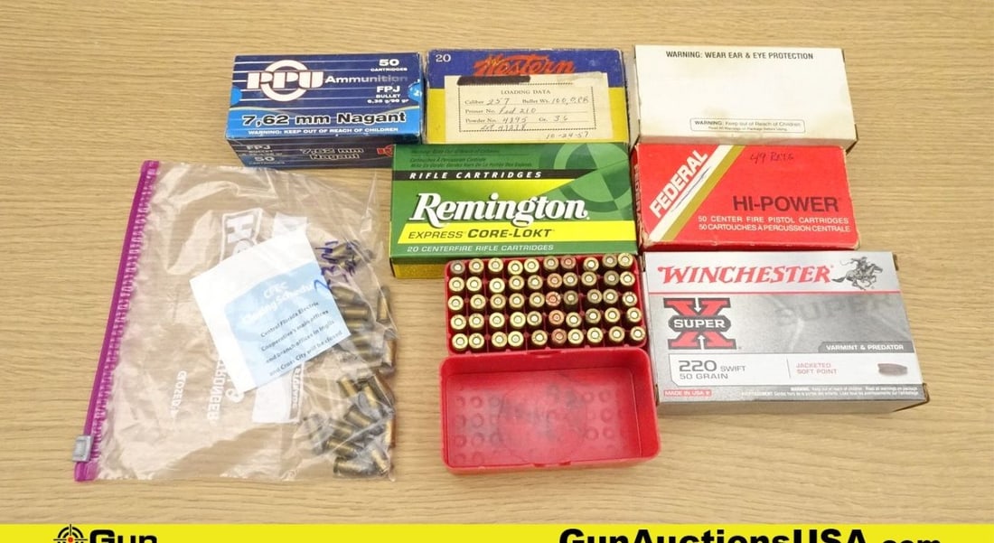 Federal, Remington, Winchester, PPU, Etc. .220 SWIFT, 7.62 NAGANT, .32 H&R MAG, .32 Special, .257: Federal, Remington, Winchester, PPU, Etc. .220 SWIFT, 7.62 NAGANT, .32 H&R MAG, .32 Special, .257 ROBERTS, .30 Carbine Ammo. 281 Rds- 20 Rds- .220 SIFT. 50 Rds- 7.62 NAGANT. 99 Rds- .32 H&R MAG. 22 Rd