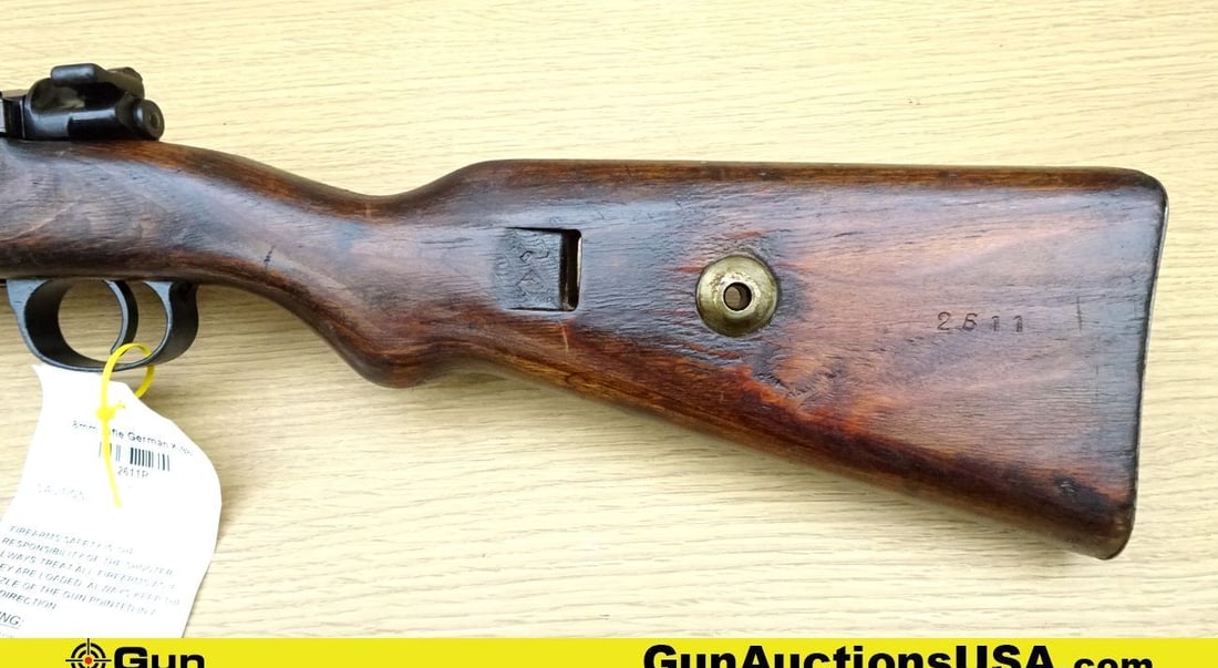 GERMAN K98 8 MM WAFFEN STAMPS Rifle. Very Good. 23.5" Barrel. Shiny Bore, Tight Action Bolt Action: GERMAN K98 8 MM WAFFEN STAMPS Rifle. Very Good. 23.5" Barrel. Shiny Bore, Tight Action Bolt Action WAFFEN STAMP on Left Rear of Barrel, and WAFFEN STAMP on Left Front of Receiver. MATCHING NUMBERS on