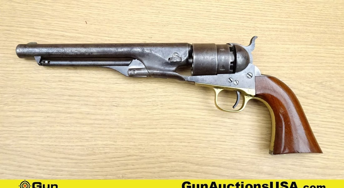 Colt 1860 Model Army "Civilian" .44 Caliber Revolver. Good Condition. 8" Barrel. Shootable Bore,: Colt 1860 Model Army "Civilian" .44 Caliber Revolver. Good Condition. 8" Barrel. Shootable Bore, Tight Action Black Powder ALL MATCHING NUMBERS on this Colt Revolver. STAMPED "Colt's Patent". Features