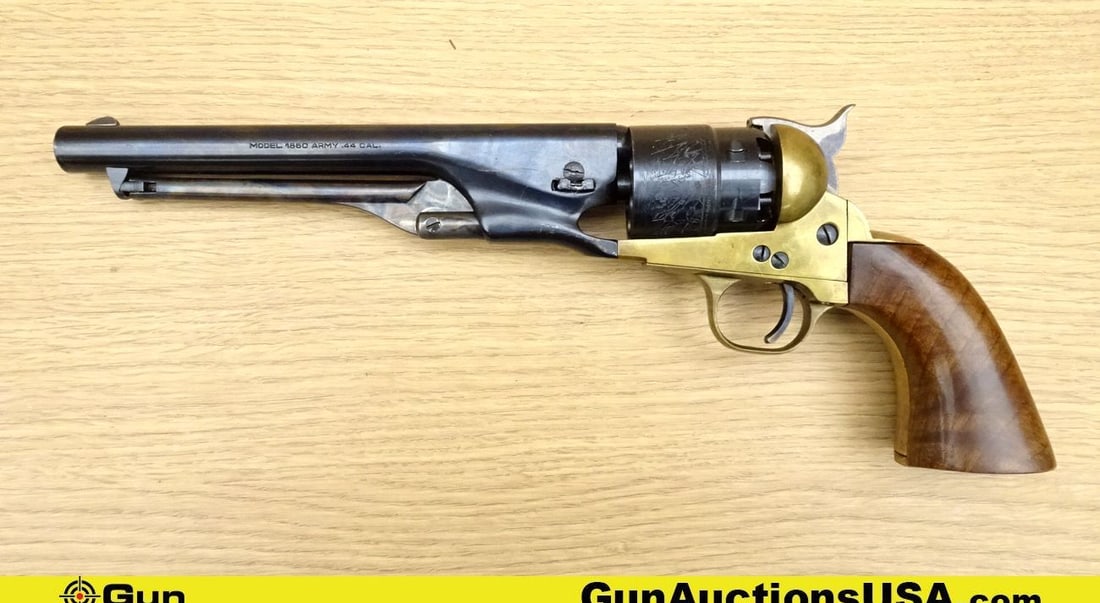 Gardone Val Trompia 1860 ARMY .44 Caliber/ Black Powder Revolver. Good Condition. 7 5/8" Barrel.: Gardone Val Trompia 1860 ARMY .44 Caliber/ Black Powder Revolver. Good Condition. 7 5/8" Barrel. Shiny Bore, Tight Action Features a Serrated Hammer Spur, SA Only, Factory Proof Marks on Right Rear of