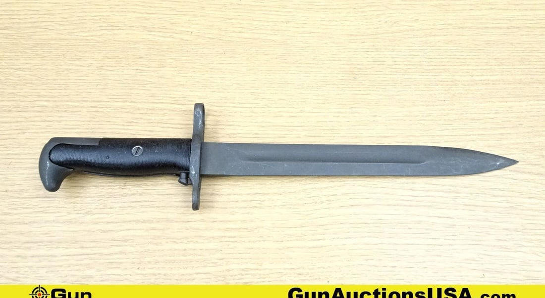 M1 Garand Bayonet. Good Condition. 1- 10" M1 Garand Bayonet U.S. UC 1943, Utica Cutlery Inc. U.S.: M1 Garand Bayonet. Good Condition. 1- 10" M1 Garand Bayonet U.S. UC 1943, Utica Cutlery Inc. U.S. Flaming Bomb Stamped on Bottom of Blade above Hilt. (69960)