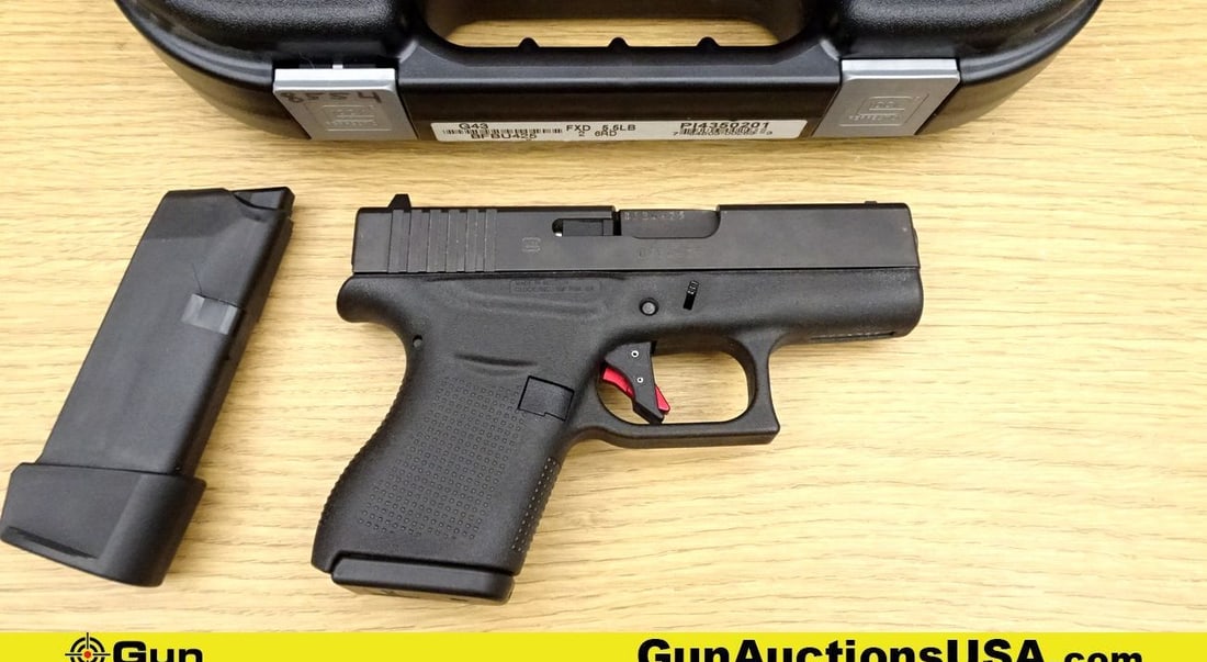 Glock 43 9X19 Pistol. Very Good. 3.25" Barrel. Shiny Bore, Tight Action Semi-Auto Features a White: Glock 43 9X19 Pistol. Very Good. 3.25" Barrel. Shiny Bore, Tight Action Semi-Auto Features a White Dot Front Sight, White Outline Rear Sight, Striker Fired, Custom Trigger, GEN 5, Reversible Mag Relea