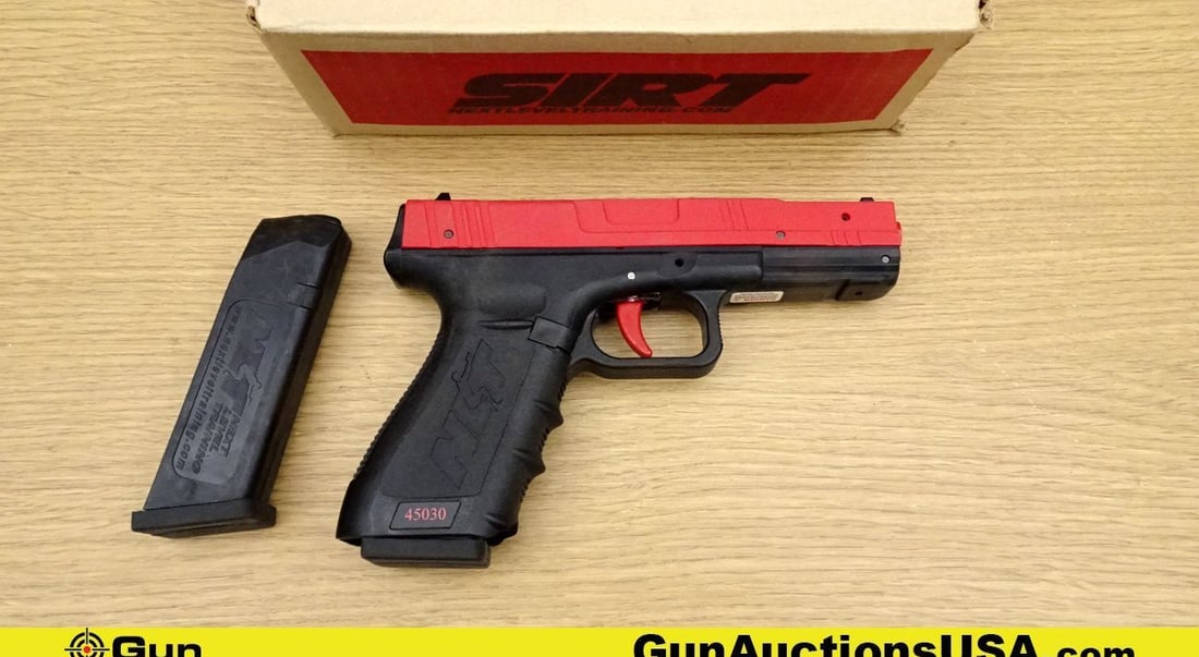 SIRT Mod. 110 Training Pistol. Excellent. Training Pistol Features, Trigger Activated Red Laser, Red: SIRT Mod. 110 Training Pistol. Excellent. Training Pistol Features, Trigger Activated Red Laser, Red Slide, Styled on Glock 17, Includes 2- Mag.. (71158) (GSCN11)