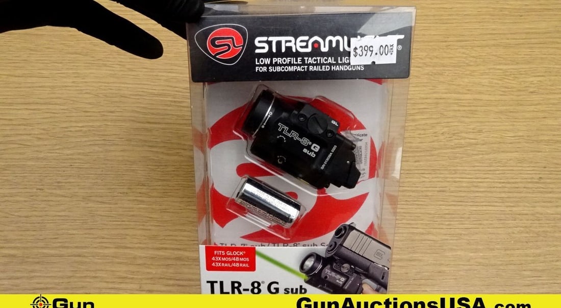 Streamlight TLR-8G SUB Weapon Mounted Light. NEW in Box. Low Profile Tactical Light fits Glock 43 &: Streamlight TLR-8G SUB Weapon Mounted Light. NEW in Box. Low Profile Tactical Light fits Glock 43 & 48. Features Integrated High Visibility Green Laser Sight, Paddle Switches, Water Resistant, Include