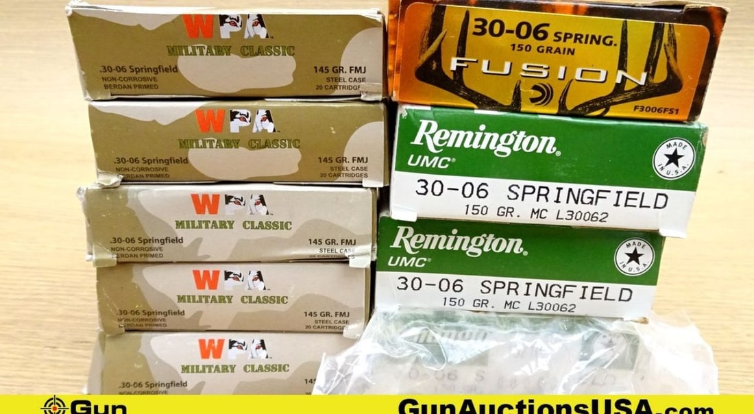 Remington, Federal, & WPA. 30-06 SPRG Ammo. 180 Rounds of Assorted 30-06 SPRG.. (70864) (GSCU25): Remington, Federal, & WPA. 30-06 SPRG Ammo. 180 Rounds of Assorted 30-06 SPRG.. (70864) (GSCU25)