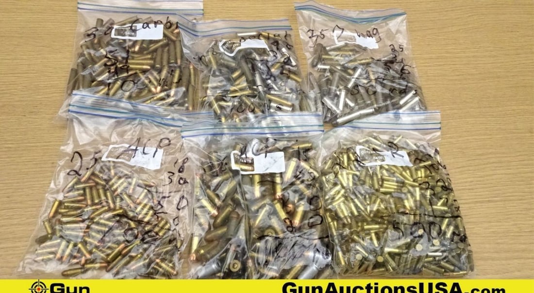 Remington, Winchester, Etc. 25ACP, .22 LR, .38 SPEC, .357 MAG, .45 ACP, .30 Carbine Ammo. 950 Rds in: Remington, Winchester, Etc. 25ACP, .22 LR, .38 SPEC, .357 MAG, .45 ACP, .30 Carbine Ammo. 950 Rds in total ; 100 Rds of .25 ACP, 500 Rds- .22Lr, 100 Rds- .38 Special, 50 Rds- .357 Magnum, 100 Rds .45 