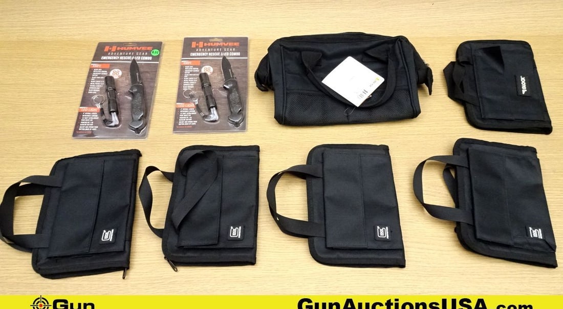 Bulldog, Glock, & Humvee. Range Bags & Accessories. Like New. Lot of 8; 1- Bulldog Range Bag, 2-: Bulldog, Glock, & Humvee. Range Bags & Accessories. Like New. Lot of 8; 1- Bulldog Range Bag, 2- Knife & Flashlight Combo Accessories, & 5- Glock Single Pistol Bags.. (70897) (GSCO50)