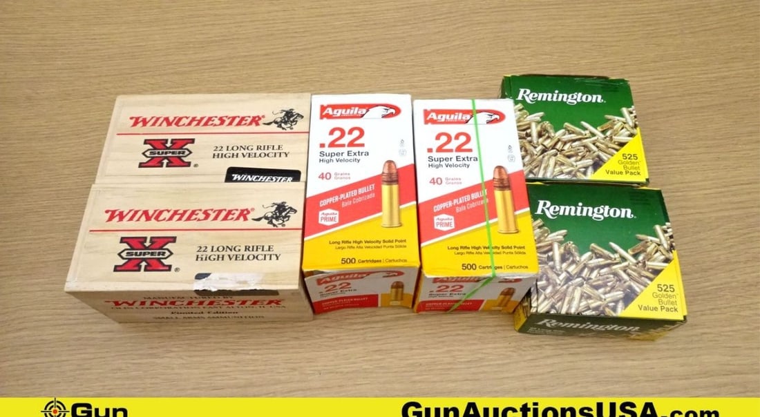 Aguila, Remington, & Winchester. .22 LR Ammo. 3050 Total Rounds- 22 LR 40 Grain, Includes Cabela's: Aguila, Remington, & Winchester. .22 LR Ammo. 3050 Total Rounds- 22 LR 40 Grain, Includes Cabela's Large OD Green Steel Ammo Can.. (70488) (GSCV28)