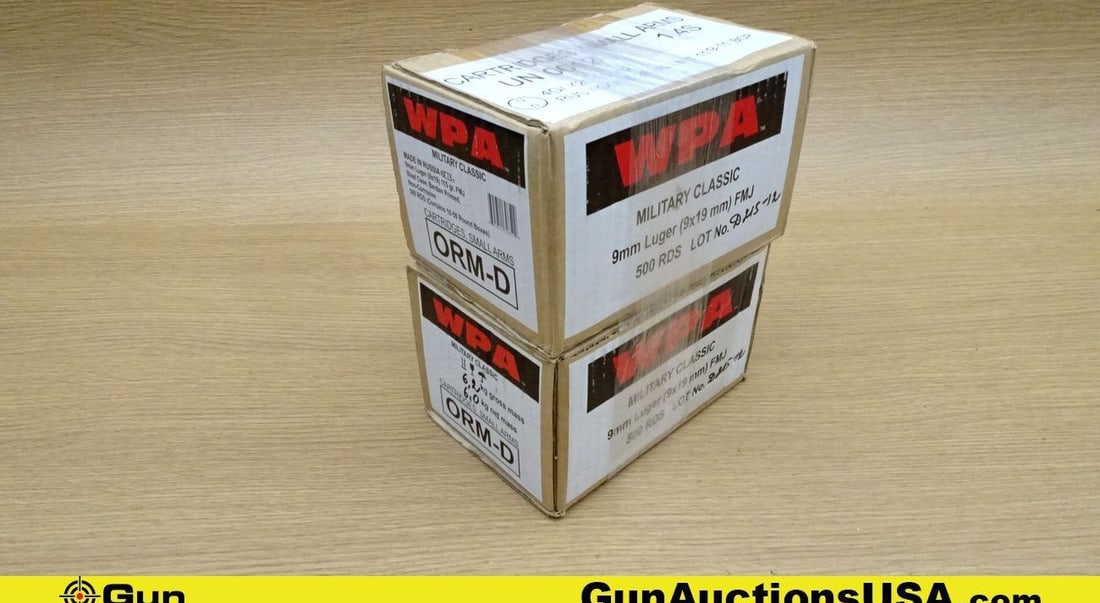 WPA 9 mm Luger Ammo. 1000 Total Rds- 9mm Luger 115 Grain FMJ.. (71138) (GSCV40): WPA 9 mm Luger Ammo. 1000 Total Rds- 9mm Luger 115 Grain FMJ.. (71138) (GSCV40)