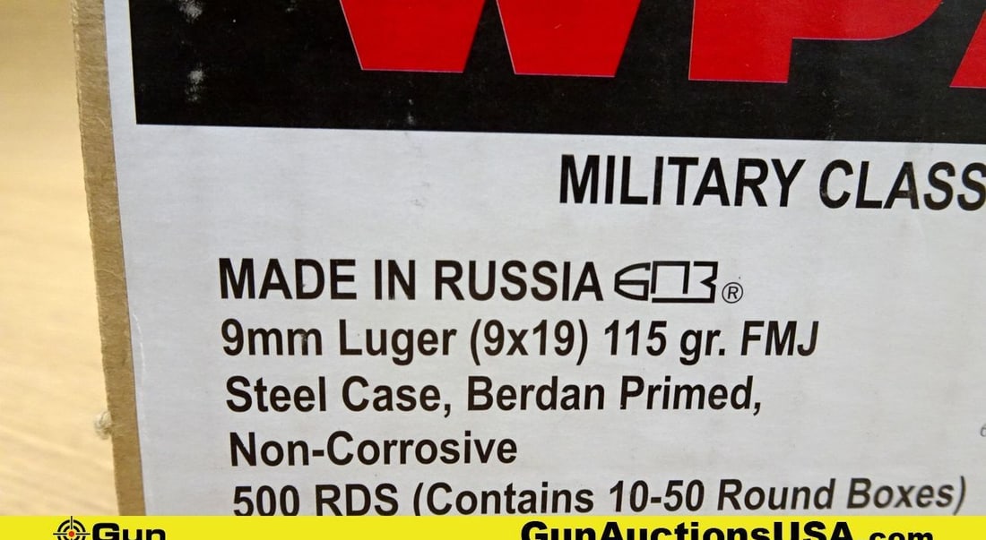 WPA 9 mm Luger Ammo. 500 Total Rds- 9mm Luger 115 Grain FMJ.. (71133) (GSCU53): WPA 9 mm Luger Ammo. 500 Total Rds- 9mm Luger 115 Grain FMJ.. (71133) (GSCU53)